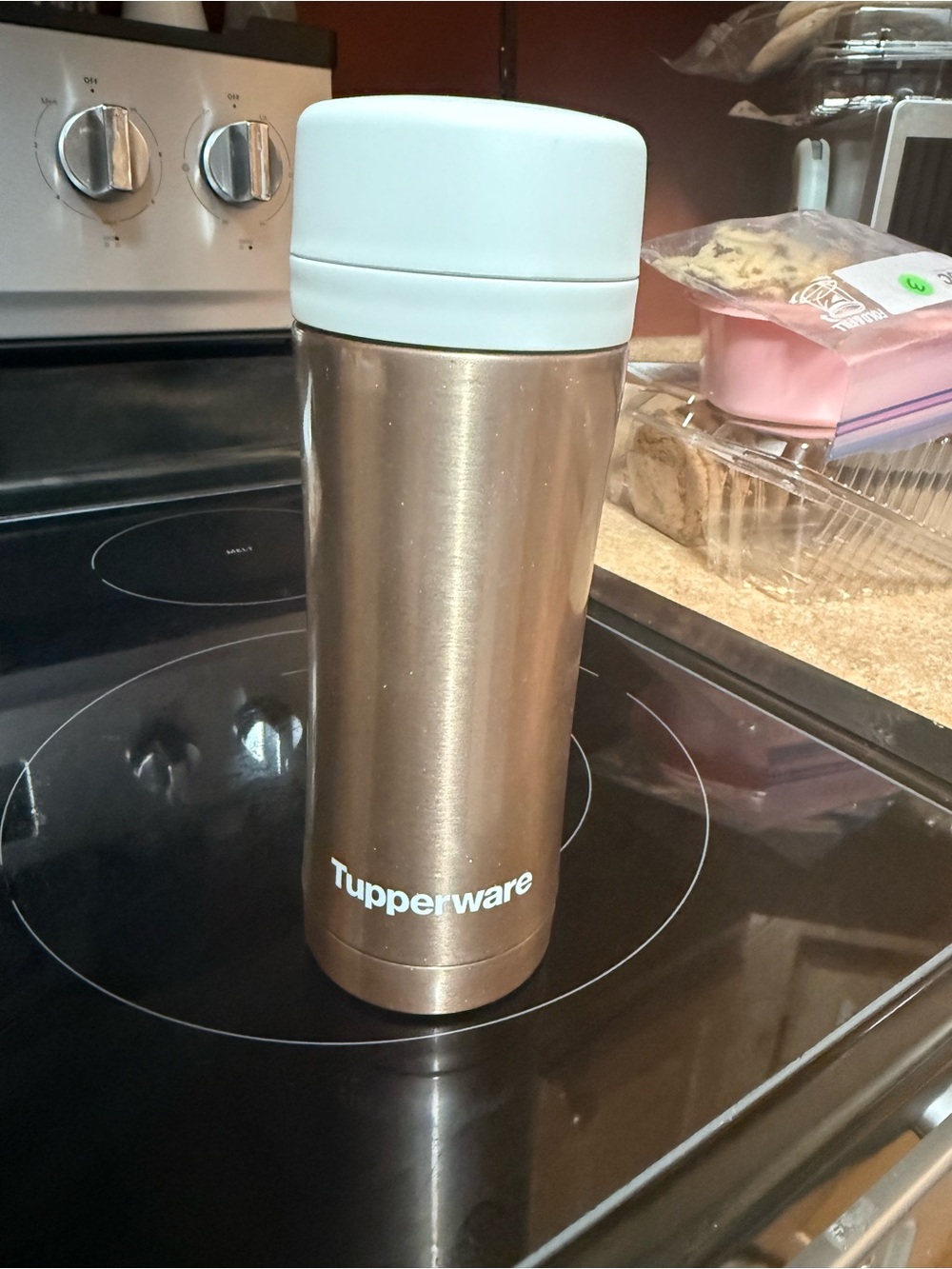 Tupperware Bronze Stainless Travel Bottle with White Lid